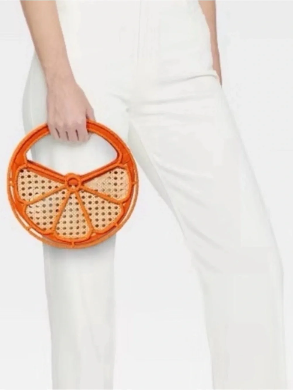 A New Day Rattan Wicker Orange Slice Fruit Bag Circular Clutch Purse NWT